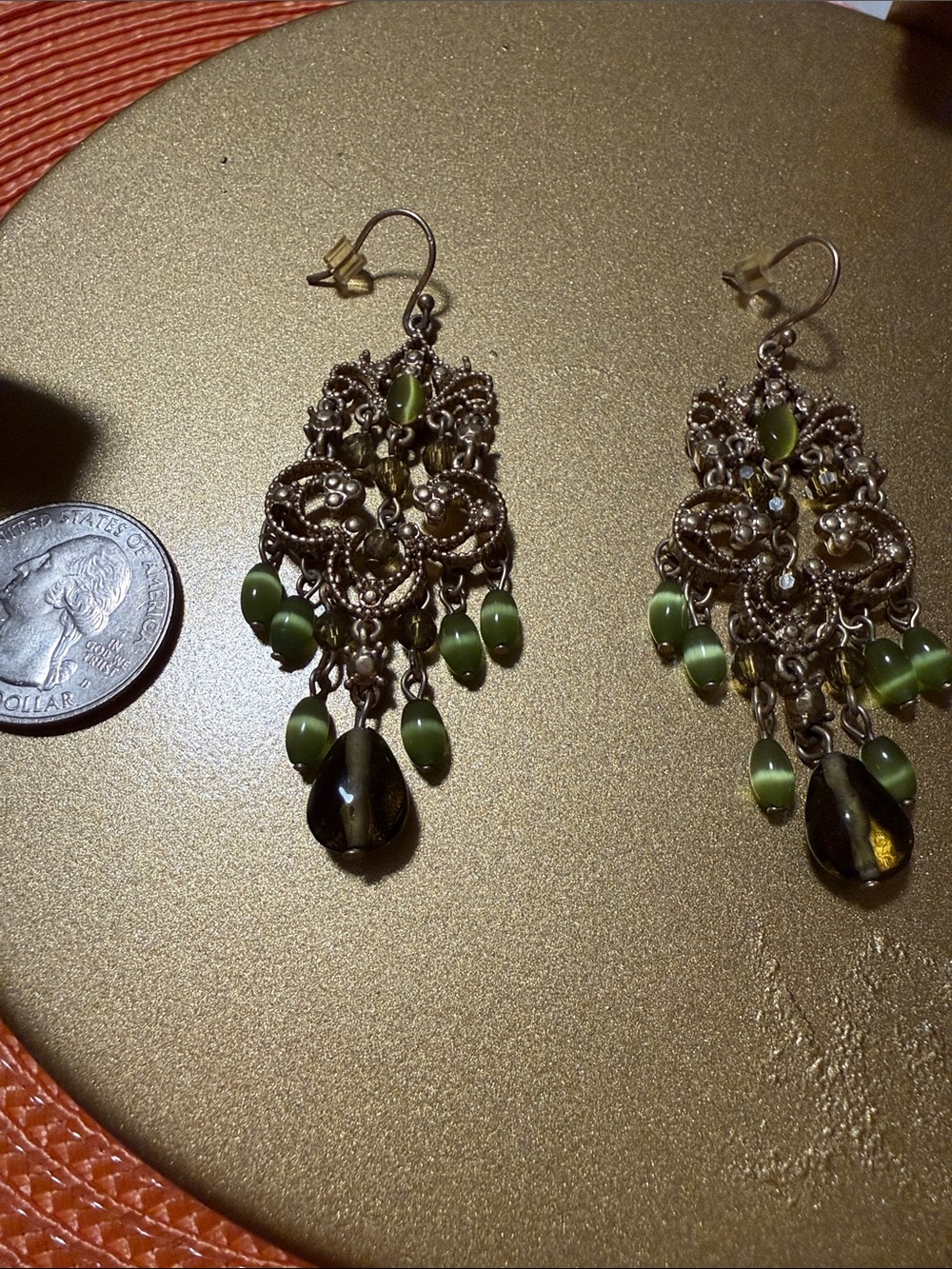 Liz Claiborne Dangle Green Crystal Chandelier Earrings - Picture 8 of 12